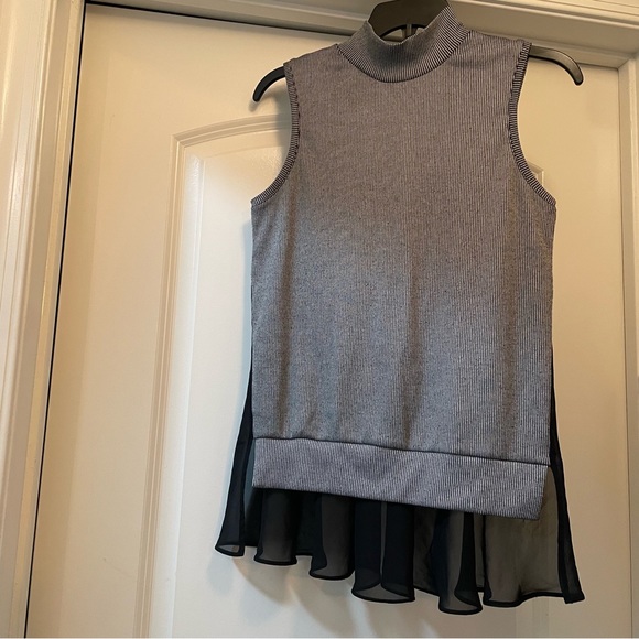 French Connection pin stripe knit sweater vest w/ chiffon drape vest size S - Picture 14 of 16